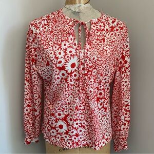 Vintage Flower Lower Red White Floral Alfred Dunner LS Shirt Tie 80s Polyester